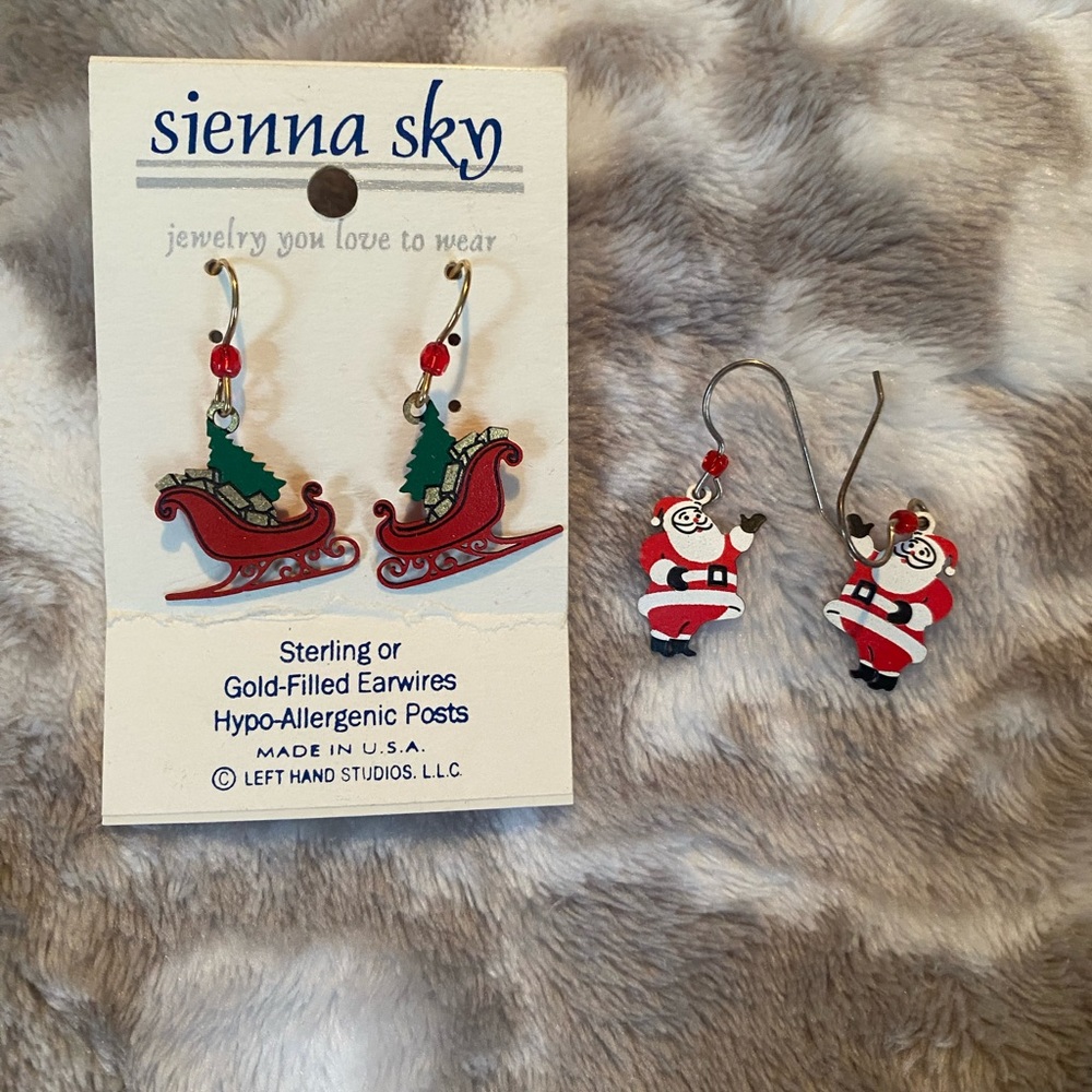 Sienna sky earrings.  Santa and sled